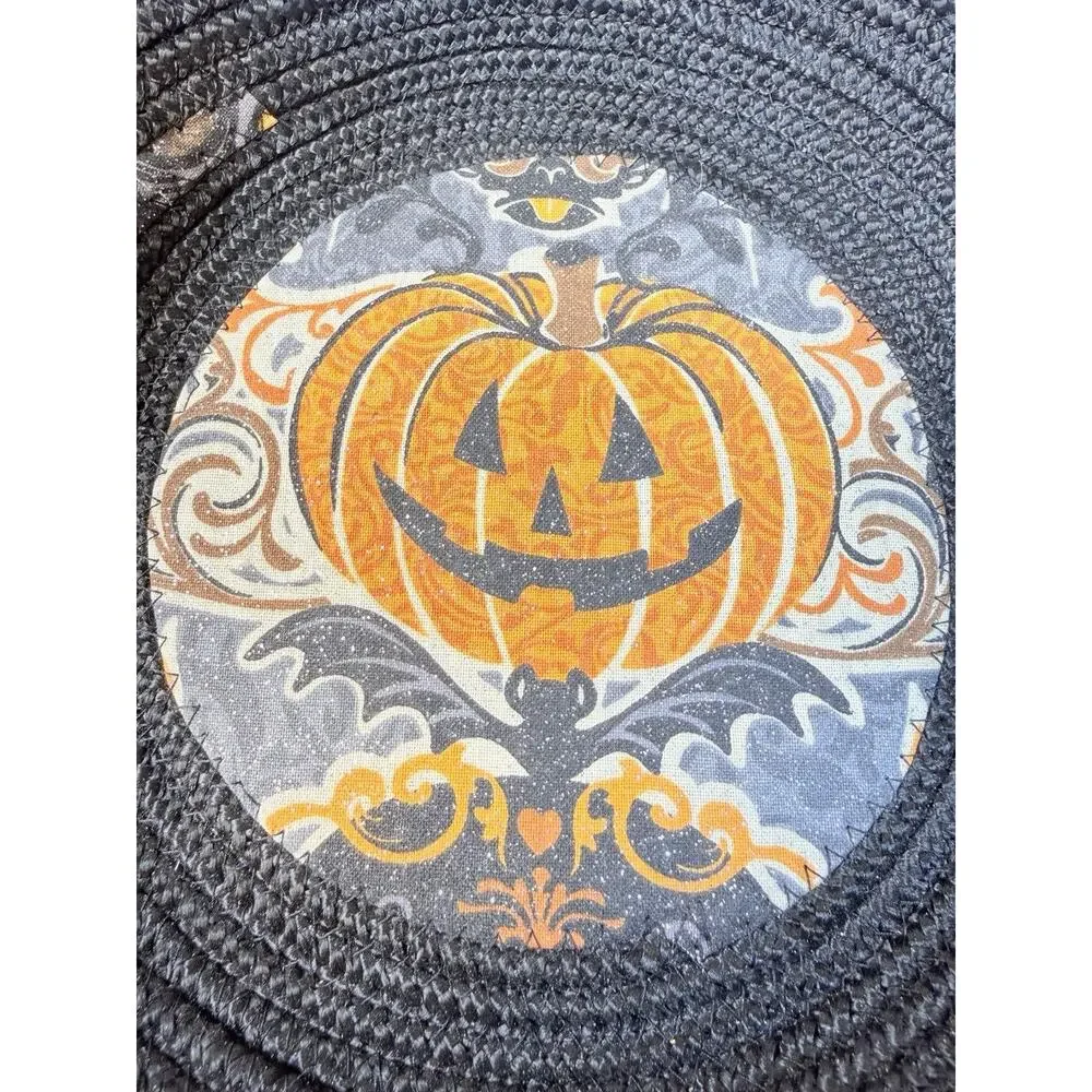 Small Handmade Halloween Coiled Fabric Rope Basket Jack O Lantern Bowl